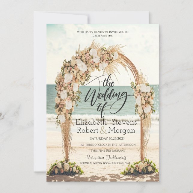 Invitación Arbusto de rosas para boda en la playa (Anverso)