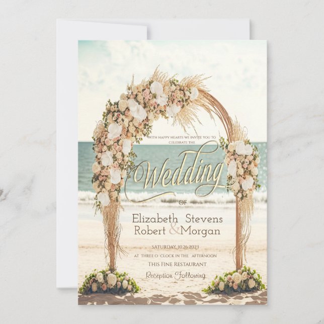 Invitación Arbusto de rosas para boda en la playa (Anverso)