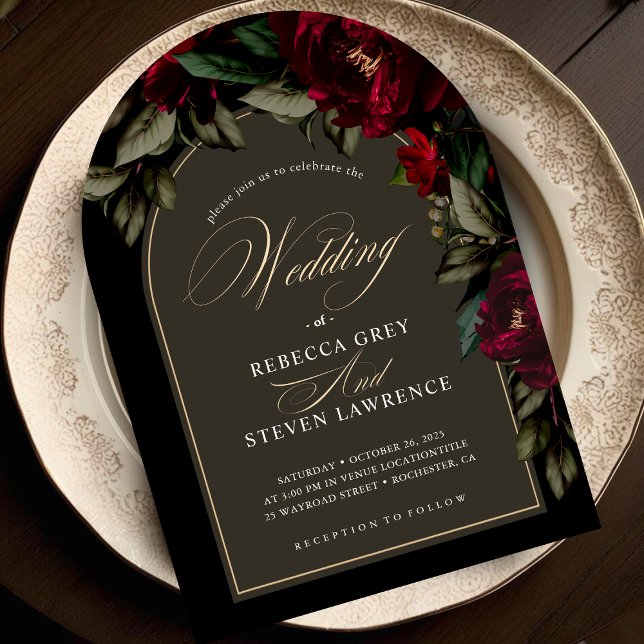 Invitación Arca boda gótica floral verde oscuro (Subido por el creador)