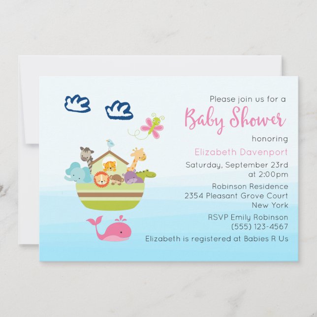 Invitación Arca de animales de la selva adorable Cumple de be (Anverso)