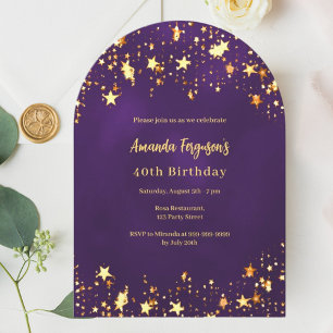 Invitación Arca de las estrellas del oro púrpura de cumpleaño