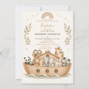 Invitación Arca de Noé Bautizo Bautismo Acuarela Beige