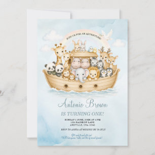 Invitación Arca de Noé Cumpleaños 1 Niño Acuarela
