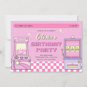 Invitación arcade de juegos rosa