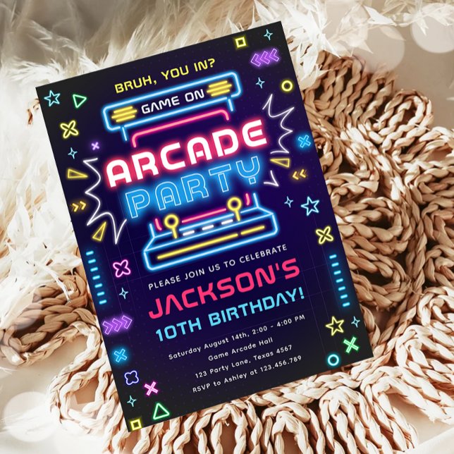 Invitación Arcade Fiesta Glow Neon Video Game On Boy Birday (Subido por el creador)