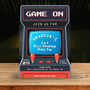 Invitación Arcade Game 1er Fiesta de cumpleaños