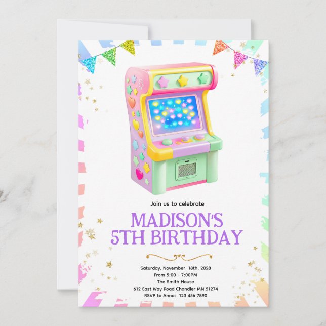 Invitación Arcade game girl party invitation (Anverso)