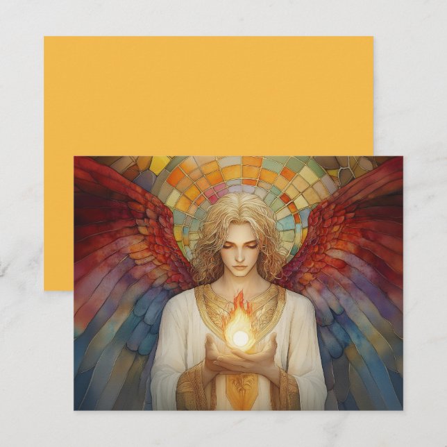 Invitación Arcángel Uriel La llama del mosaico arcoiris de Di (Anverso / Reverso)