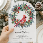 Invitación ARCH 21st Birthday Party Red Cardinal Wreath<br><div class="desc">Arch-shaped invitations are one of the hottest trends in event planning. Fresh and novel, it will capture your guests' attention. An elegant red cardinal nestled in a winter greenery wreath invites guests to your winter or Christmas birthday party. The watercolor design features a beautiful cardinal and a pine wreath decorated...</div>