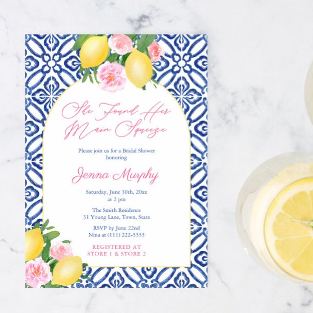 Invitación Arch Amalfi Coast Lemon Main Squeeze Brieze Shower (She Found Her Main Squeeze. Contemporary Italian bridal shower invitation design with modern arch)