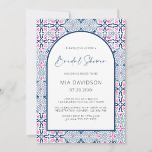 Invitación Arch Amalfi Tile Blue & Hot Pink Bridal Shower