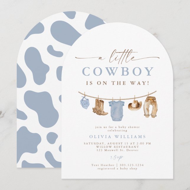 Invitación Arch Baby Clothesline Little Cowboy Baby Shower (Anverso / Reverso)