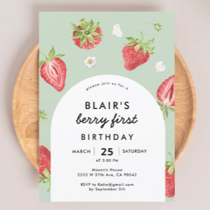 Invitación Arch Berry Primer tema de cumpleaños de fresa