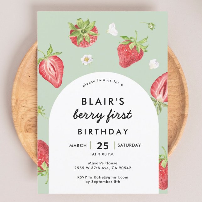 Invitación Arch Berry Primer tema de cumpleaños de fresa (Subido por el creador)