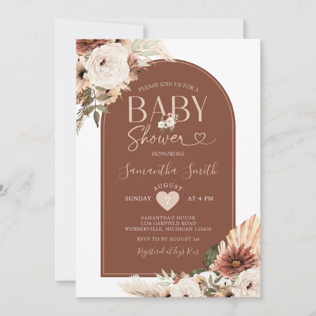 Invitación Arch Boho pampas hierba Floral Baby Shower (Anverso)