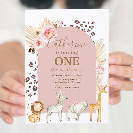 Invitación Arch Boho Pampas Nacimiento de Safari Animal