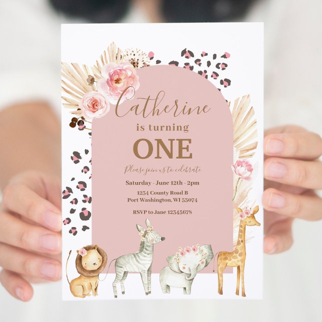 Invitación Arch Boho Pampas Nacimiento de Safari Animal (Subido por el creador)