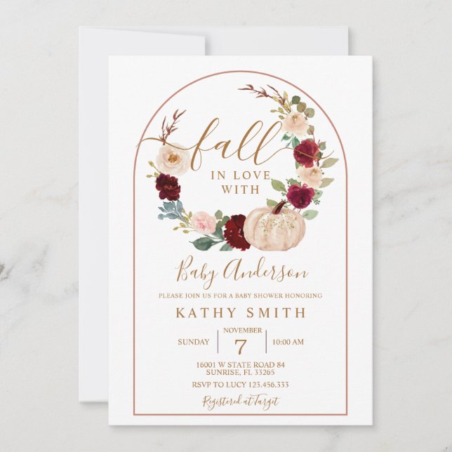 Invitación Arch Boho Rustic Floral Cae enamorado de Baby Show (Anverso)