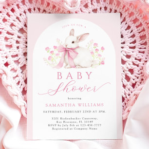Invitación Arch Bunny Pink Floral Baby Shower