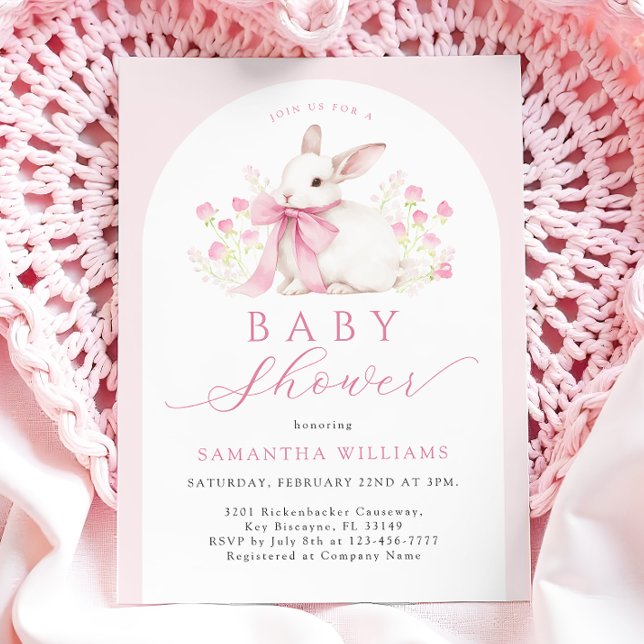 Invitación Arch Bunny Pink Floral Baby Shower (Subido por el creador)