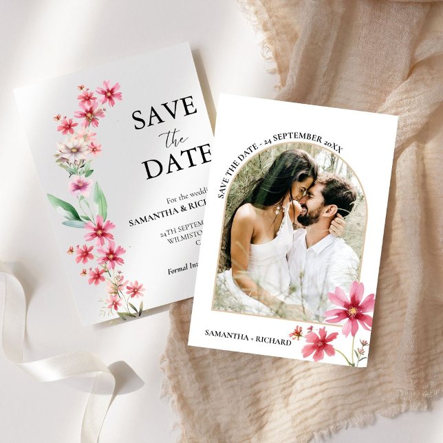 Invitación Arch Dusty Pink Wildflower Wedding Save The Date (Subido por el creador)