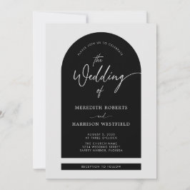 Invitación Arch Frame Moderno Script QR Código Boda negro