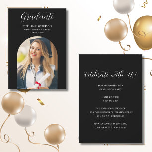 Invitación Arch Graduate Photo Modern Black Graduation Party