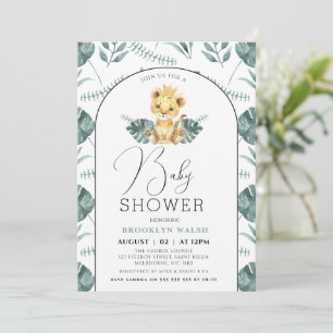 Invitación Arch Green Foliage Lion Baby Shower