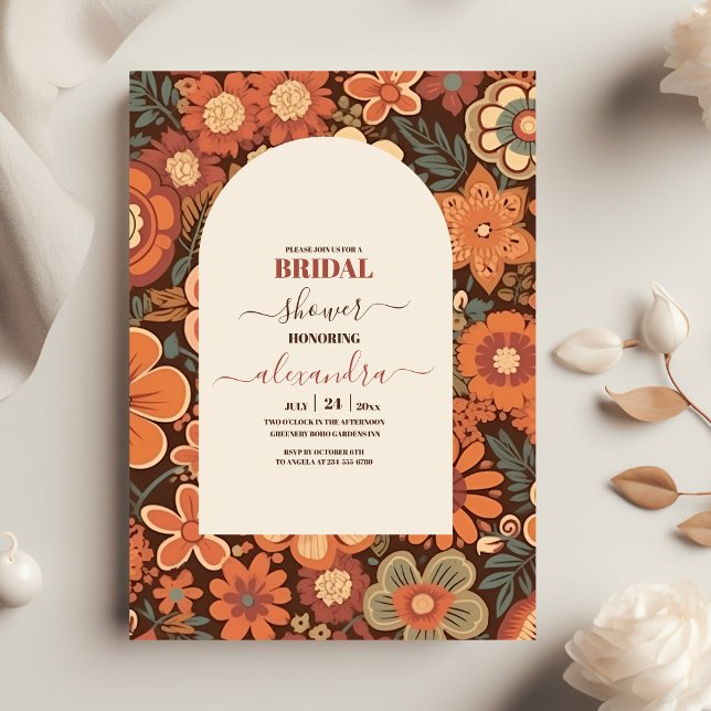 Invitación Arch Groovy Retro 70 Floral Bridal Shower (Subido por el creador)