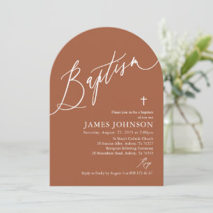 Invitación Arch Moderno Terracota Quemada Bautismo Naranja
