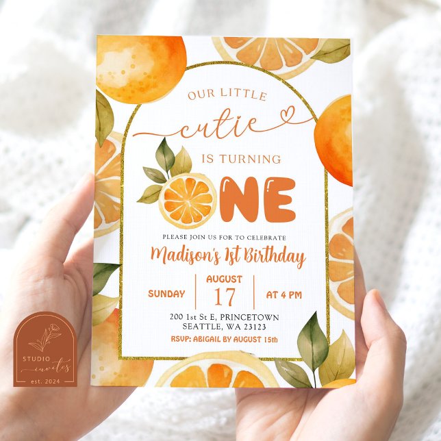 Invitación Arch Naranjas Cumpleaños Uno Nuestra Pequeña Muñec (Subido por el creador)