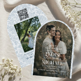 Invitación Arch Photo Floral Toile Script Save the Date
