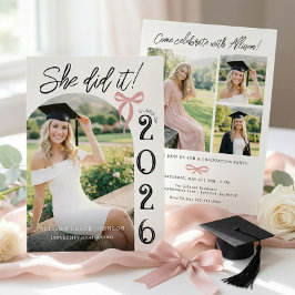Invitación Arch Pink Bow Photo Graduation Party Invitation