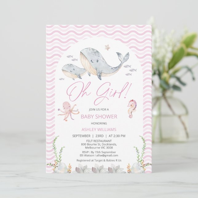 Invitación Arch Pink Oh Chica Under Sea Baby Shower (Anverso de pie)