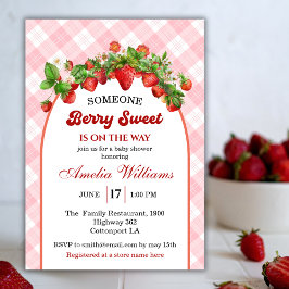 Invitación Arch Pink Strawberry Gingham Baby Shower