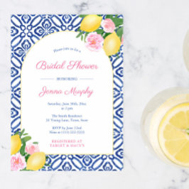 Invitación Arch Positano Lemons Blue Tiles Wedding Ducha