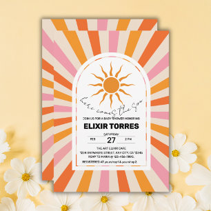 Invitación Arch Retro Aquí Viene El Baby Shower Del Hijo