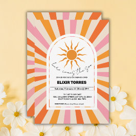 Invitación Arch Retro Aquí Viene El Baby Shower Del Hijo