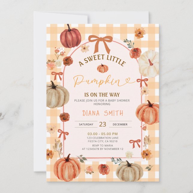 Invitación Arch Ribbon Bow Little Pumpkin Baby Shower Invite (Anverso)