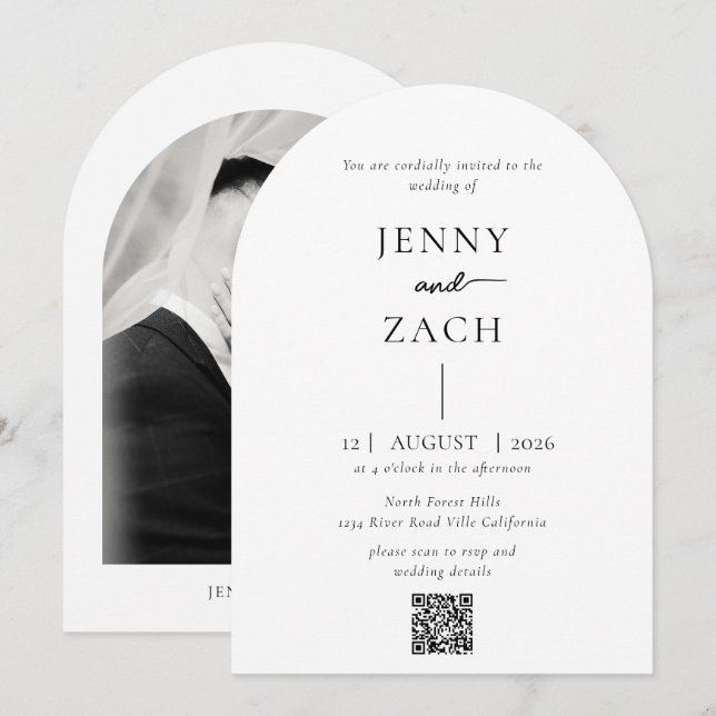 Invitación Arch Simple Modern Photo Qr Code Wedding (Anverso / Reverso)