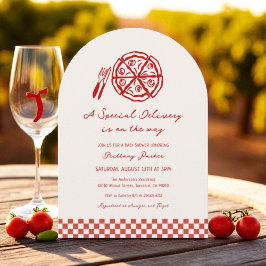 Invitación Arch Special Delivery Pizza Baby Shower