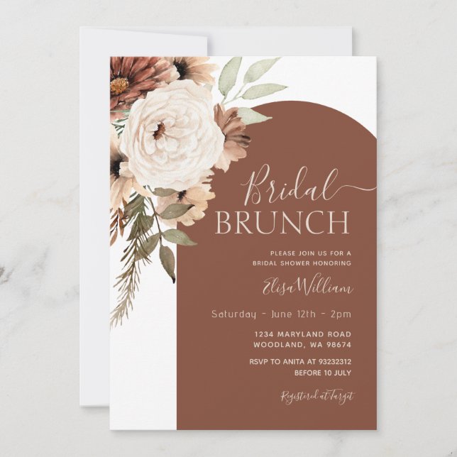 Invitación Arch Terracotta Floral Boho Bridal Brunch (Anverso)
