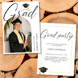 Invitación Arch Trendy Modern Script Photo Graduation Party