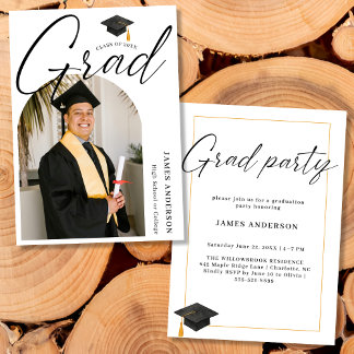 Invitación Arch Trendy Modern Script Photo Graduation Party