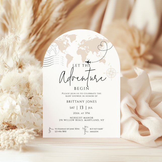 Invitación Arch World Map aventura de viaje empieza ducha beb (Subido por el creador)