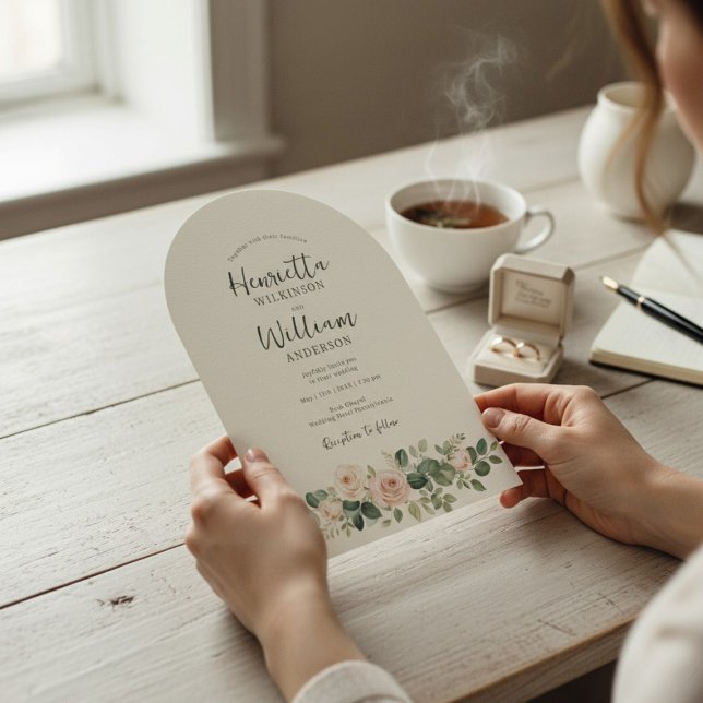 Invitación arched all in one botanical floral green script (Subido por el creador)