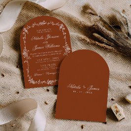 Invitación Arched Burnt Orange Floral Boho Terracotta Wedding