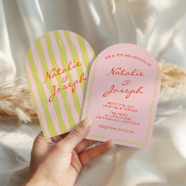Invitación Arched Colorful Pinstripes Whimsical Wedding