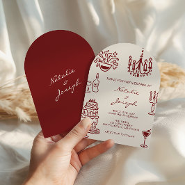 Invitación Arched Drawn Burgundy Romantic Whimsical Wedding
