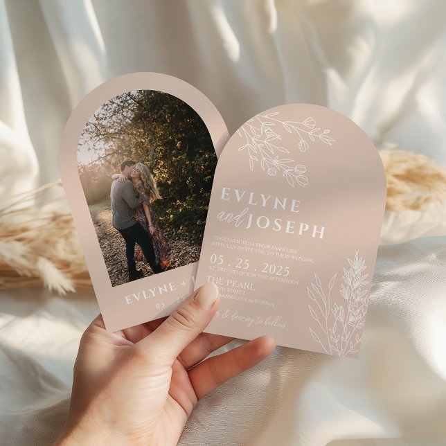 Invitación Arched Elegant Floral Blush Herbal Boho Wedding (Subido por el creador)